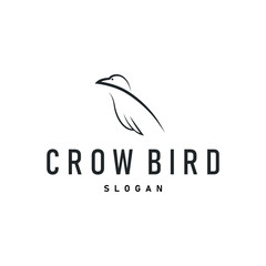 Black crow logo silhouette design with simple retro vintage black concept template illustration