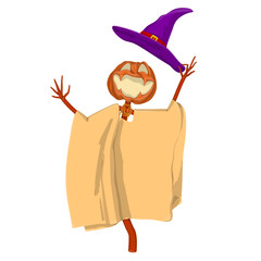 Halloween Scarecrow Lantern Jack pumpkin funny and cute. One of the symbols of the autumn holiday. Vector illustration.