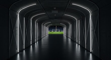 Professional soccer field stadium tunnel