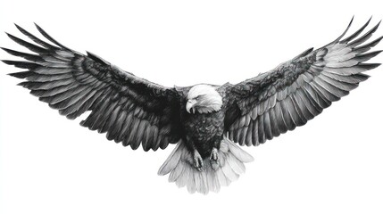 Obraz premium Powerful eagle in flight, monochrome illustration