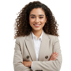Smiling woman in blazer isolated on transparent background. use cases: portraits.