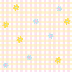 Illustration of pastel plaids with flower background for wallpaper, backdrop, floral print, spring and summer, fabric, garment, textile, duvet, pyjamas, paper design, book cover, nature, garden