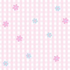 Illustration of pink plaids with flower background for wallpaper, backdrop, floral print, spring and summer, fabric, garment, textile, duvet, pyjamas, paper design, book cover, nature, garden