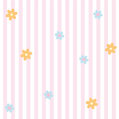 Illustration of pink stripe with flowers background for wallpaper, backdrop, floral print, spring and summer, fabric, garment, textile, duvet, pyjamas, paper design, book cover, nature, garden