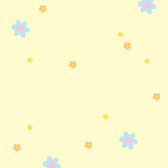 Illustration of flowers on pastel yellow background for wallpaper, backdrop, floral print, spring and summer, fabric, garment, textile, duvet, pyjamas, paper design, book cover, nature, garden