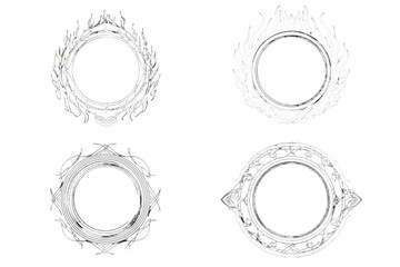 Obraz premium Four Ornate Silver Circular Frames with Intricate Designs, PNG