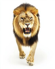 Obraz premium Roaring Lion Walking on White Background