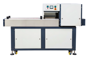 Automated industrial cutting machine on a wheeled base isolated with transparent background