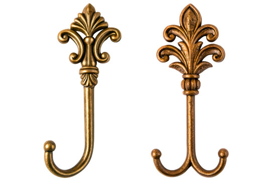 Decorative vintage bronze wall hooks isolated with transparent background