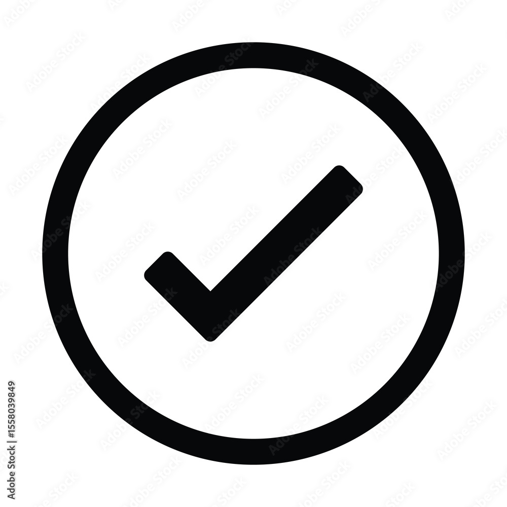 Poster tick black, checkmark icon vector logo template. check list button icon. check mark in round circle 