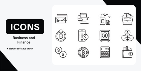 Business and Finance Icon Set  Essential Line Icons for Modern Projects