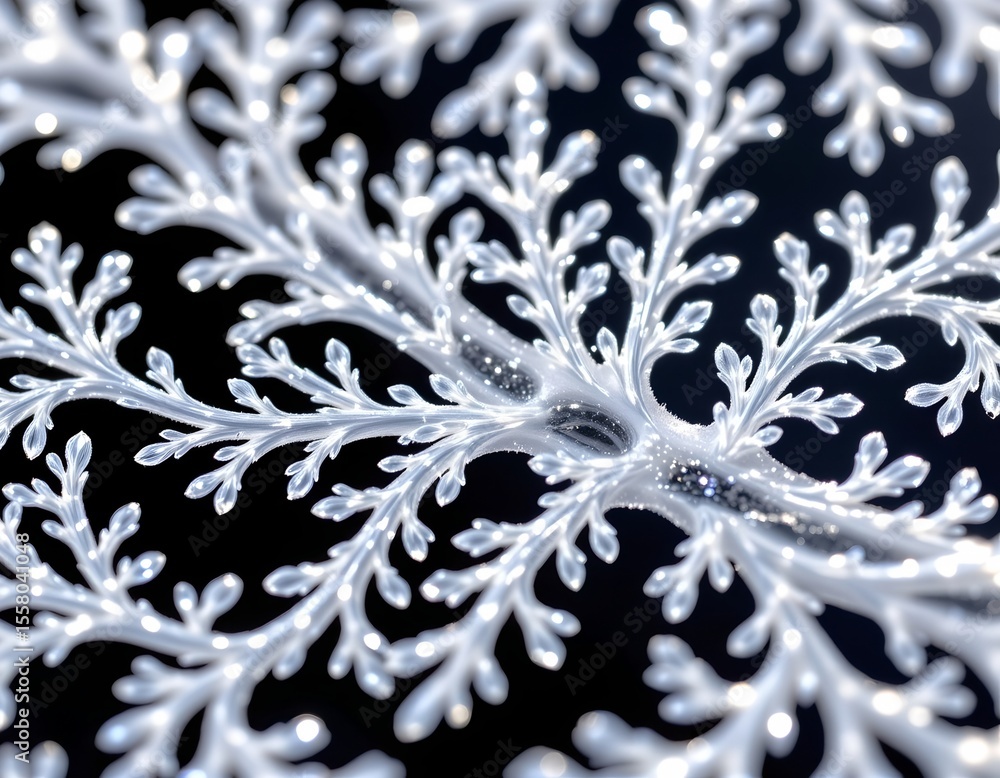 Poster the image showcases a close up view of ice crystals that have formed into intricate patterns resembl