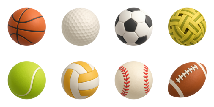 3D render collection of various sports balls including basketball football soccer and tennis - Powered by Adobe