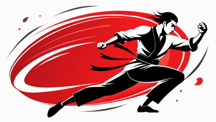 Obraz premium Martial Arts Motion Illustrations – Dynamic Fighters in Stylized Red and Black Swirls