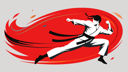 Obraz premium Martial Arts Motion Illustrations – Dynamic Fighters in Stylized Red and Black Swirls