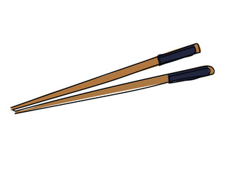 Chopsticks in continuous line drawing on a white background.