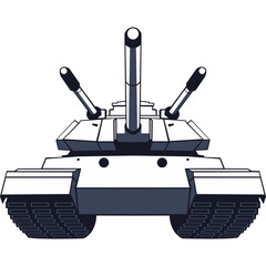 Fototapeta premium Vector illustration of a modern battle tank in a frontal view. Depicts armored military vehicle with cannon and turrets. Clean style, isolated on white.