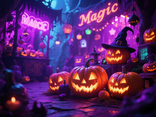 halloween background with pumpkins and candles