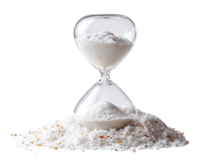 Glass Hourglass with White Sand on Transparent Background, PNG