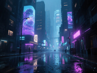city, cyberpunk, rain, neon, reflection, hologram