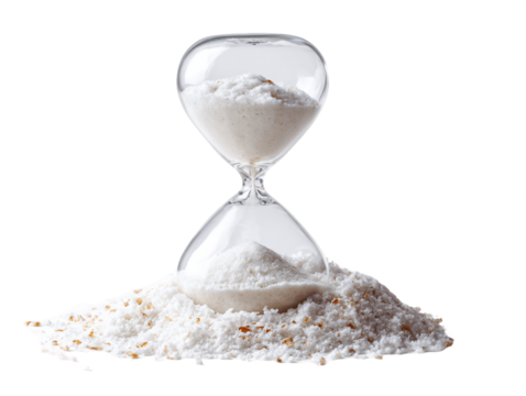 Glass Hourglass with White Sand on Transparent Background, PNG
