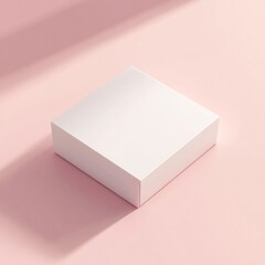 White empty gift box with ribbon on pink background. Empty paper container suitable for packaging design.