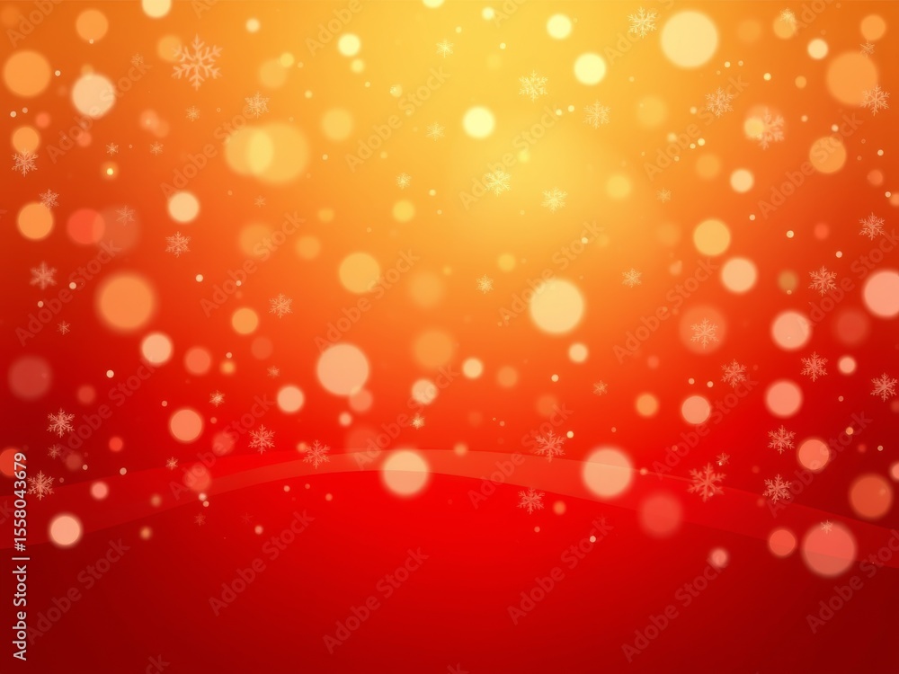 Poster a blurred orange and red background with bokeh lights and snowflake shapes scattered throughout it