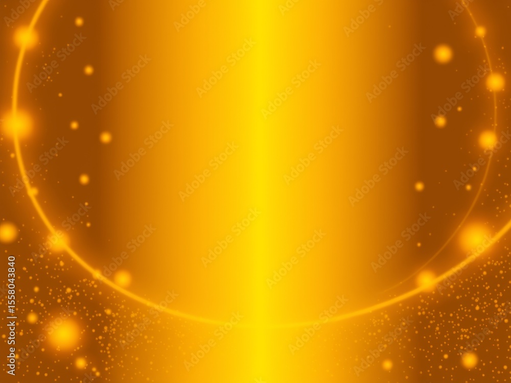 Poster a golden abstract background with glowing orbs and a circular light effect in the corners