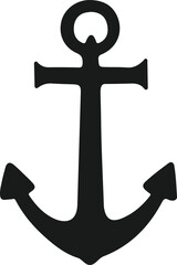 Classic black silhouette of a nautical anchor isolated on a white background
