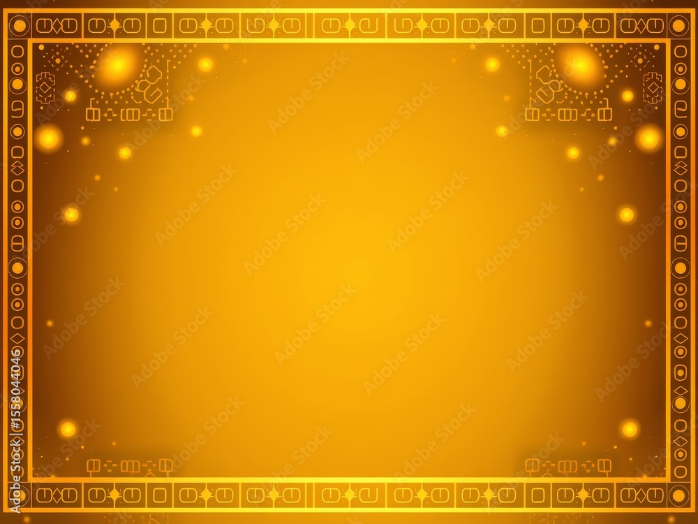 Poster golden background with decorative border and glowing orbs creating a festive atmosphere