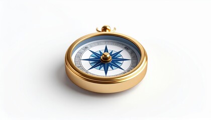 Vintage compass with compass rose design resting on white surface, symbolizing direction, navigation, exploration, and adventure in journey and travel settings.