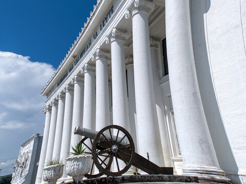 Old Spanish cannons outside the old provincial captiol building in Tacloban Leyte Philippines
