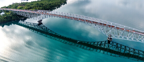High-Angle View of San Juanico Bridge and Surrounding Waters