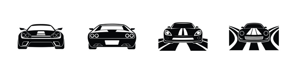 Rear view of a racing sports car cutting through air Flat Silhouette on White Background