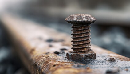 Close-up of a rusty bolt on weathered metal