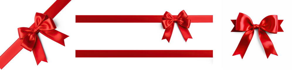 Three red bows with ribbons on a transparent background