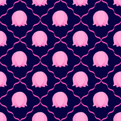 Seamless Pattern with Lily of the Valley Flowers on Dark Background