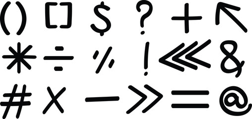 Variety of Hand-Drawn Mathematical and Text Symbols