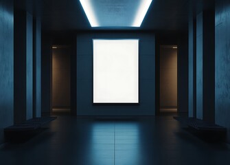 modern elevator lobby mockup with black walls and night lighting

