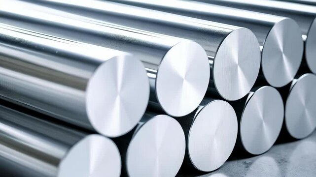 Neatly Stacked Metal Rods with a Smooth Shiny Surface Displaying a Clean and Organized Industrial Aesthetic