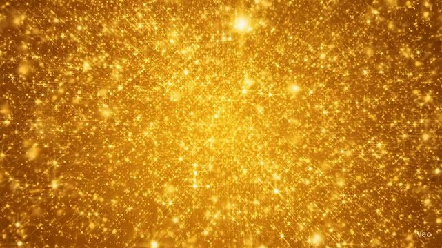 A pattern of glittering gold sparkles background with moving gold particles and sparkles
