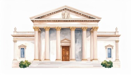 Fototapeta premium Elegant Classical Building Architecture with Corinthian Columns and Decorative Pediment Illustrating Traditional Design and Timeless Beauty