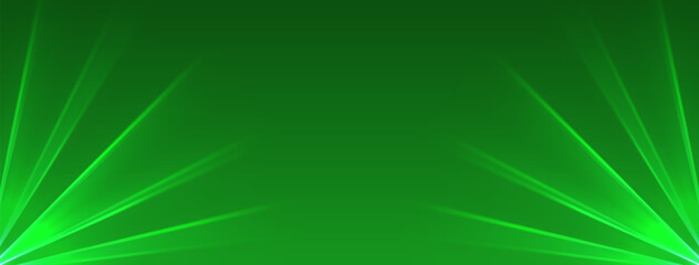 Green lasers background., glowing rays or neon beams, bright futuristic backdrop. Concert or nightclub spotlights. Vector illustration.