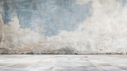 Weathered wall and tiled floor interior