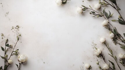 White blossoms & branches frame a textured background