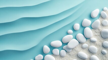 White stones on light blue, wavy surface
