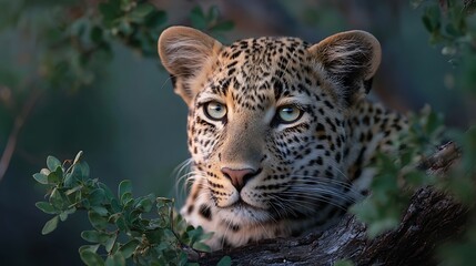 Fototapeta premium Leopard relaxes in the tree