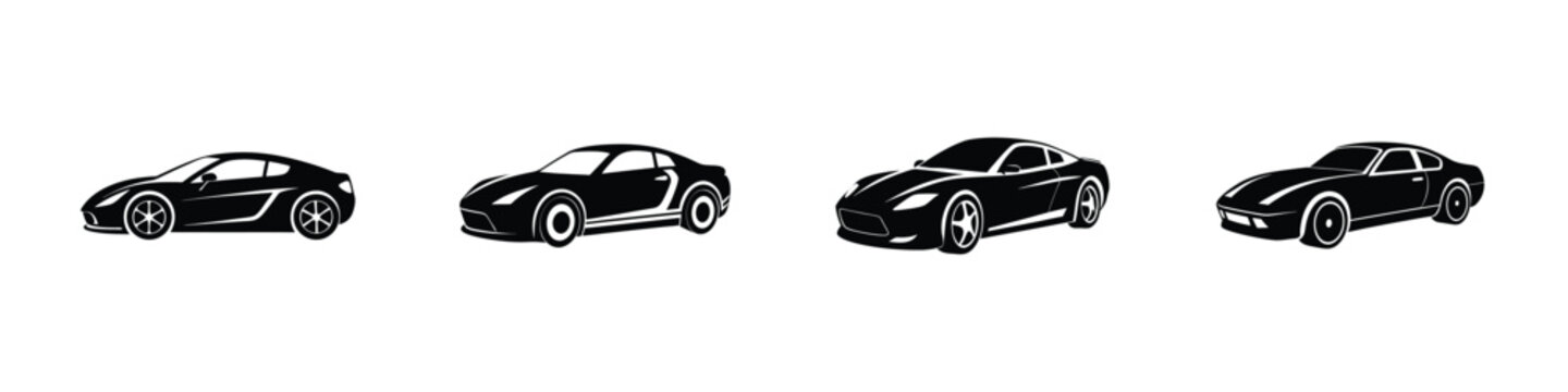 Minimal study of a sleek sports car carrying out a drift at an angle Flat Silhouette on White Background