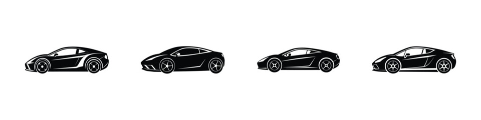 Silhouette Outline of Sleek Sports Car Cornering Flat Silhouette on White Background