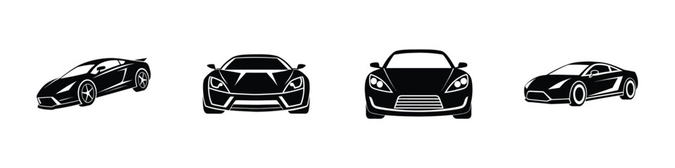 Modern portrayal of a bold sports car front angle leaping forward Flat Silhouette on White Background